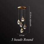 Diamond Crystal LED Chandelier, Brass Ceiling Pendant Light for Dining Room