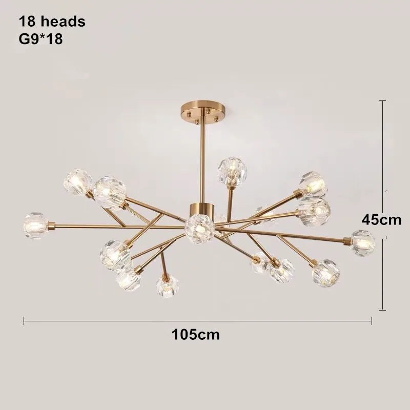 Crystal LED Chandelier: Modern Nordic Design Copper Ceiling Light Fixture