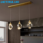 Diamond Crystal LED Chandelier, Brass Ceiling Pendant Light for Dining Room