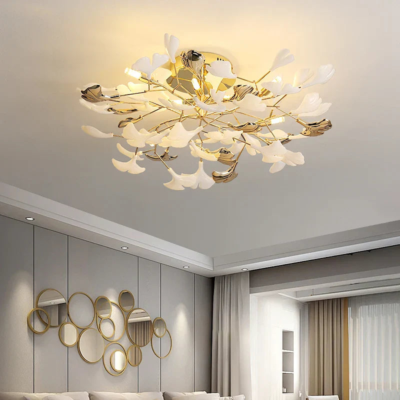 Ginkgo Leaf Bedroom Lamp: Post-modern Minimalist Art Ceiling Light, Elegant and Romantic