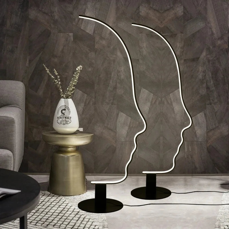 Black Nordic Human Face LED Floor Lamp: Adjustable Indoor Lighting for Living Room