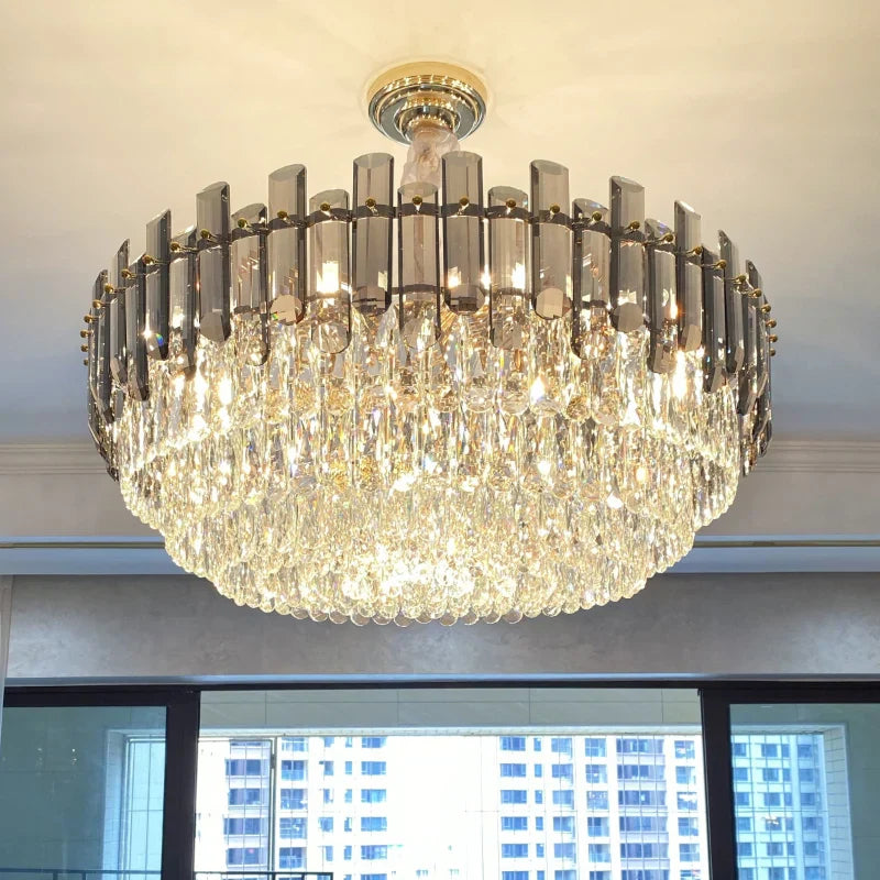 Round Crystal Kitchen Living Room Ceiling Lamp Atmospheric Modern Dining Bedroom Light