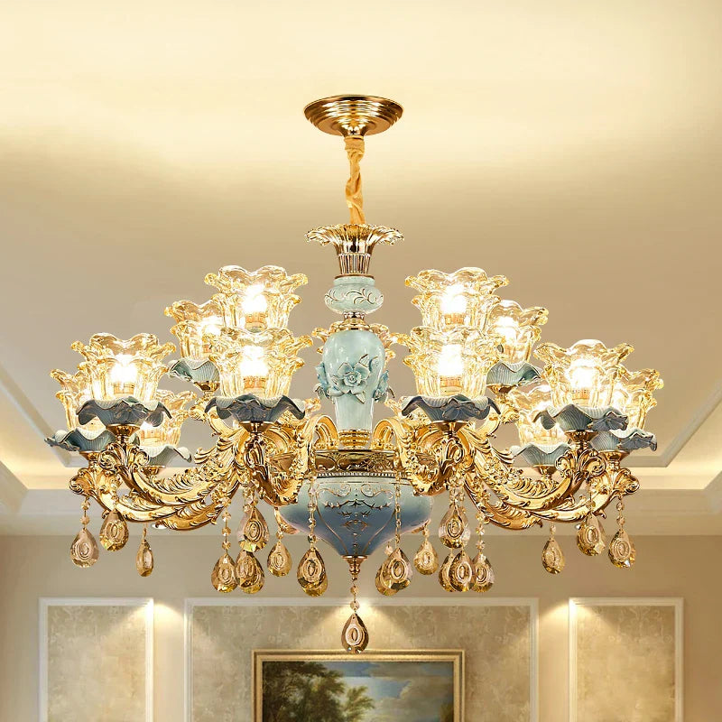 Retro Ceramic Chandelier for Living Room Bedroom Villa Duplex Floor