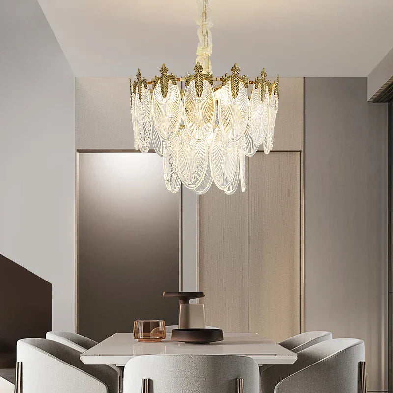 Round Glass Suspension Chandelier – Modern French Style Light Luxury for Living Room