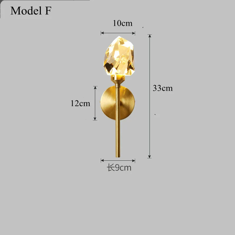 Crystal LED Wall Sconce Copper Light Fixture for Modern Luxury Home Decor