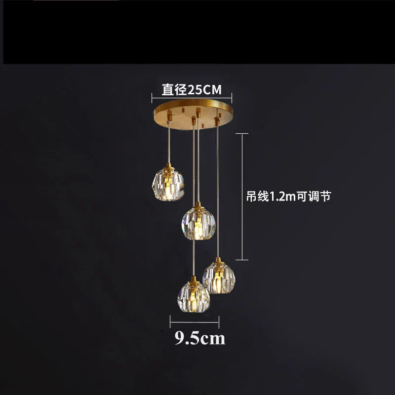 Diamond Crystal Copper LED Pendant Chandelier for Stylish Indoor Lighting.