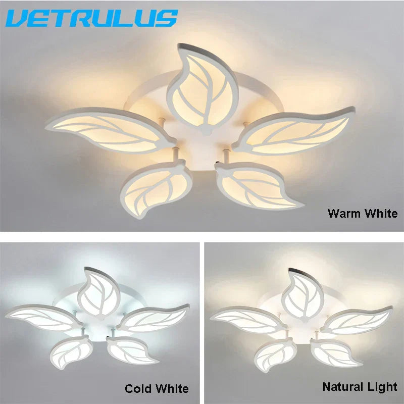 Modern Leaf Design Ceiling Chandelier & Wall Lamps Set