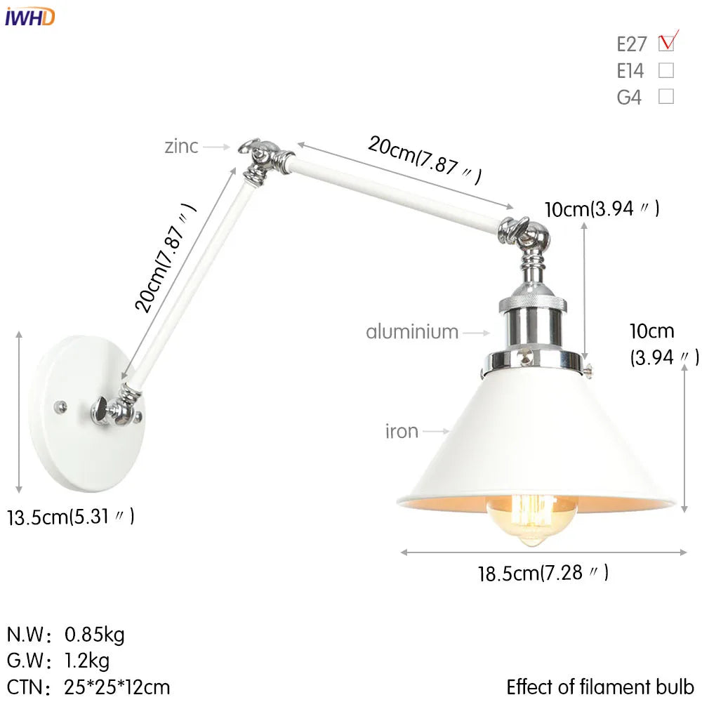 Silver Swing Arm LED Wall Light - Industrial Vintage Wall Sconce