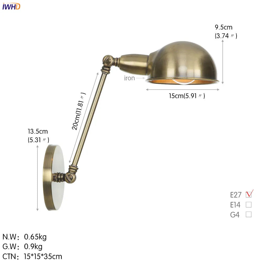 Long Arm Black Wall Light Retro Industrial Vintage LED Wall Lamp