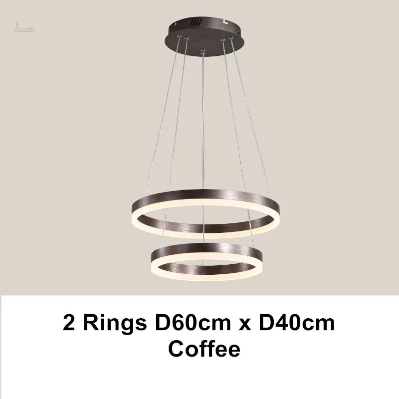 LED Chandelier Rings Pendant Light - Coffee Gold Dimmable Ceiling Lamp