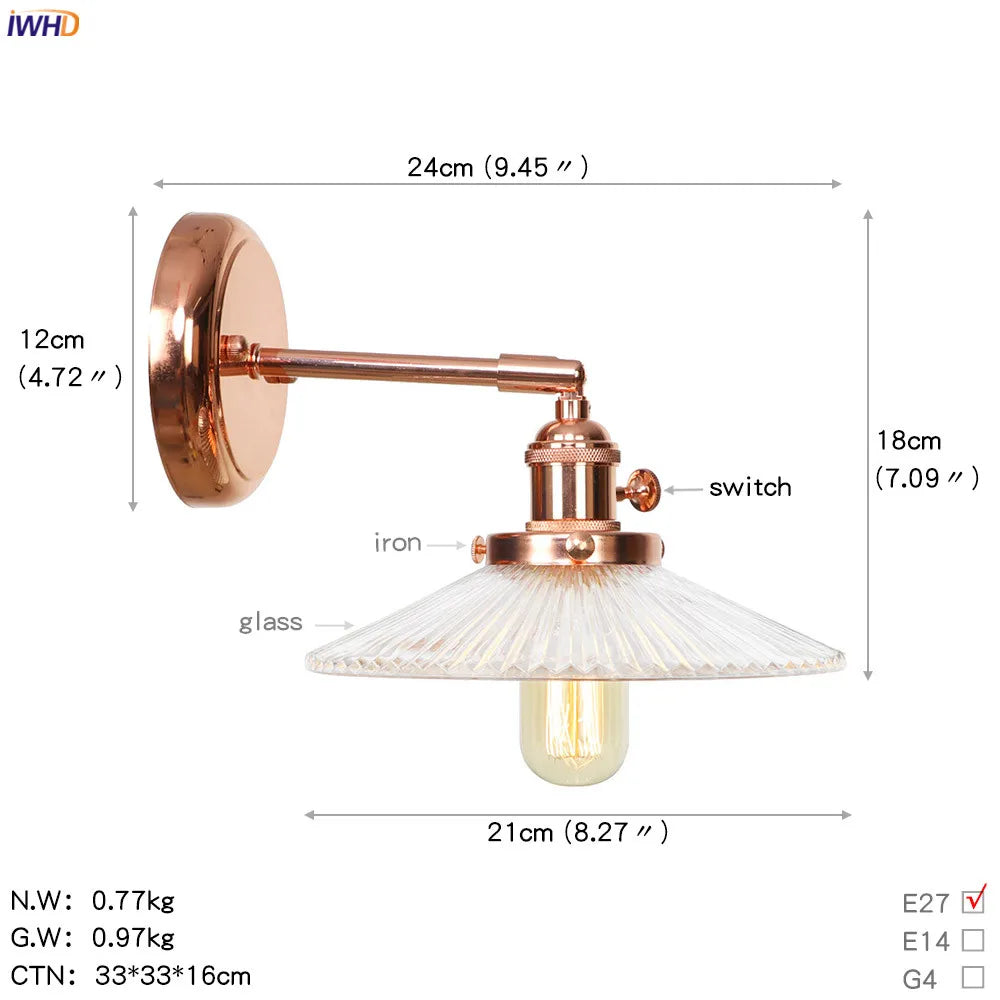 White Ceramic LED Wall Sconce Switch Rose Gold Bedroom Stair Mirror Light