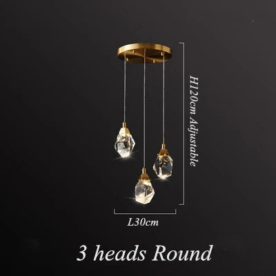Diamond Crystal LED Chandelier, Brass Ceiling Pendant Light for Dining Room