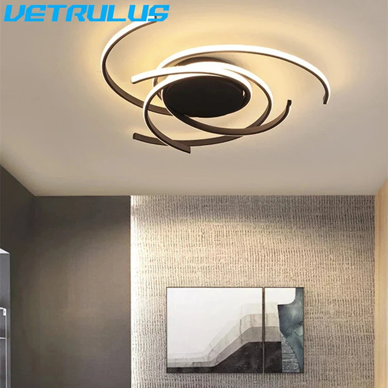 Curved Branch LED Ceiling Lamp: Modern Nordic Design for Bedroom, Dining, Kitchen.