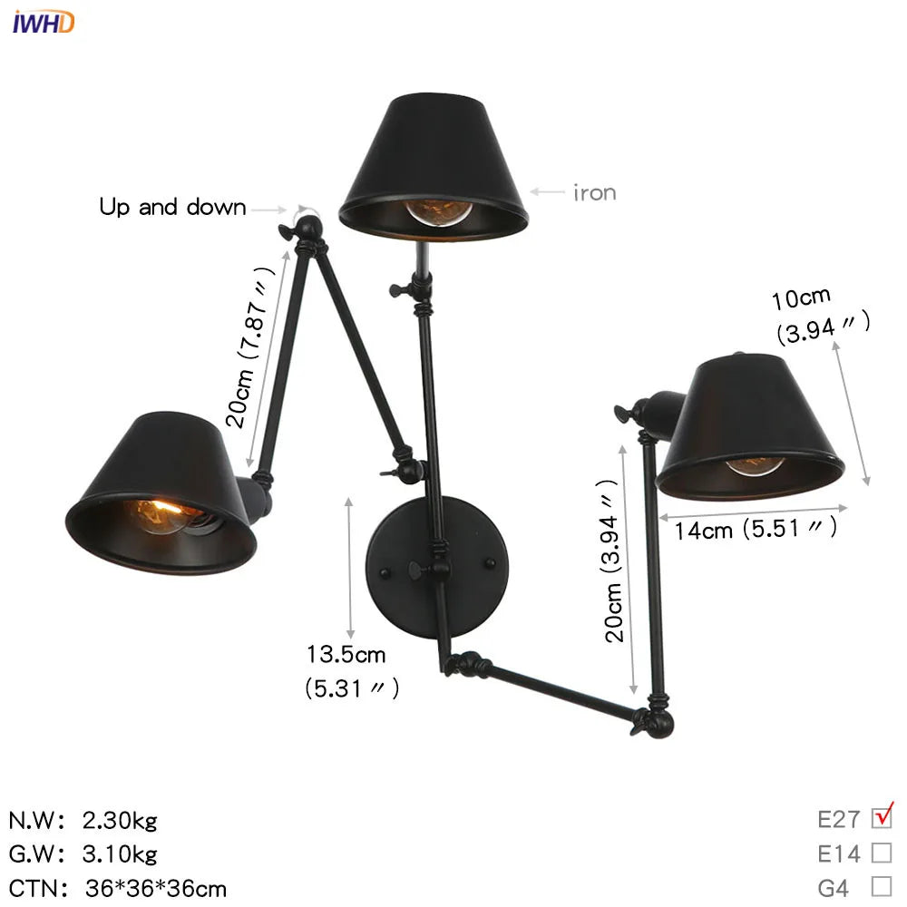 Vintage Industrial 2-Head Wall Lamp