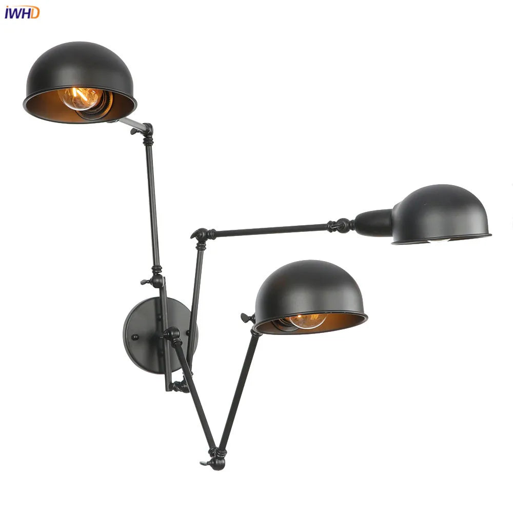 Loft Antique Edison 3-Head Black Wall Sconce Swing Arm Light
