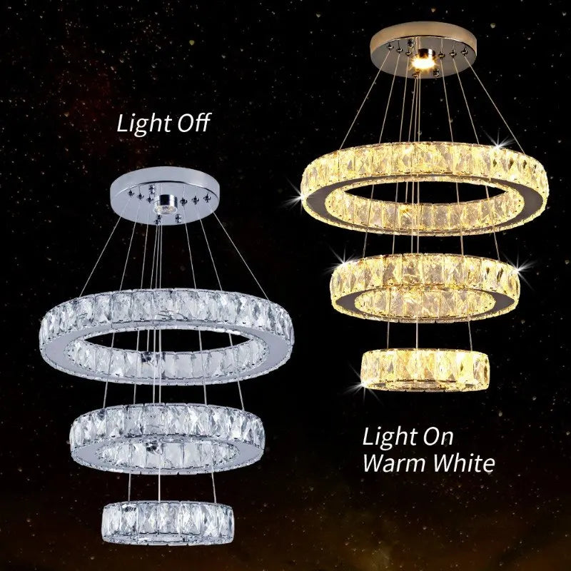 Crystal LED Ring Pendant Chandelier for Modern Living Dining Room Décor