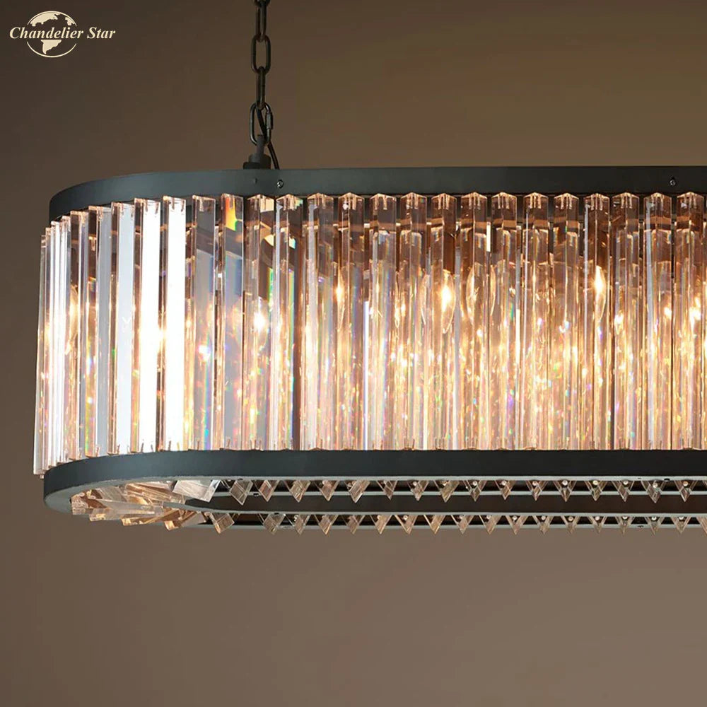 Modern LED Oval Crystal Chandelier Black Pendant Light for Kitchen Island Dining Room