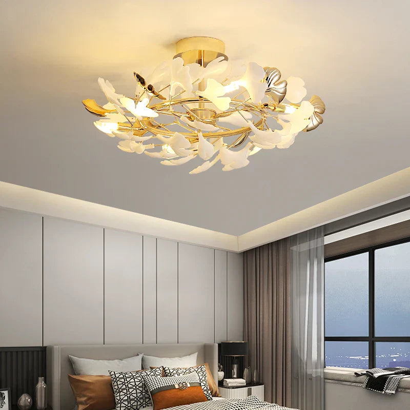 Ginkgo Leaf Bedroom Lamp: Post-modern Minimalist Art Ceiling Light, Elegant and Romantic