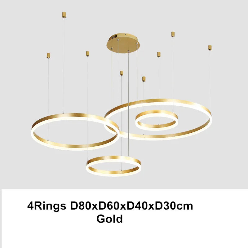 LED Chandelier Rings Pendant Light - Coffee Gold Dimmable Ceiling Lamp