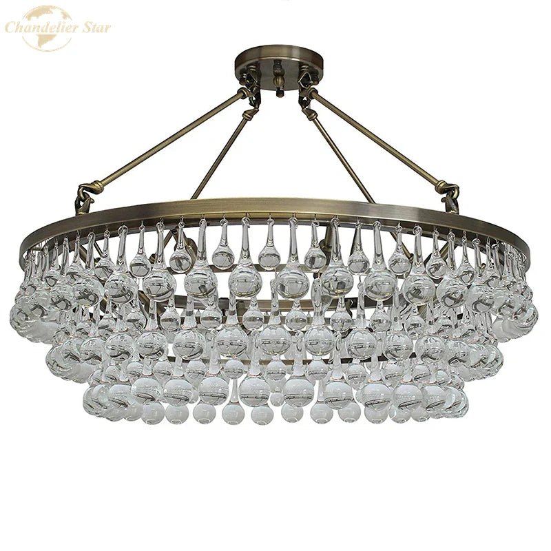 LED Round Glass Chandeliers Raindrop Pendant Lights Modern Living Hanging Lamps