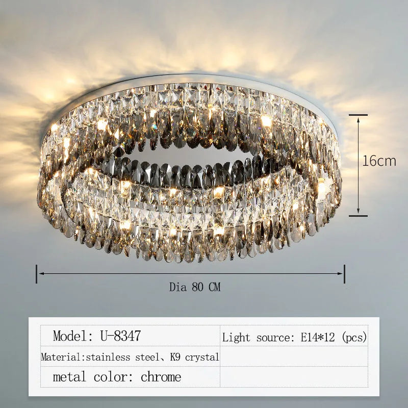 Crystal Chrome Ceiling Lamp - Simple Modern Nordic Living Room Dining Bedroom Lighting