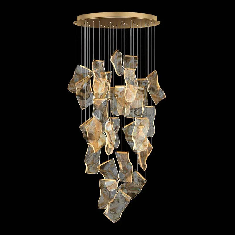 Golden Love Paper Chandelier: Postmodern LED Designer Lighting for Foyer