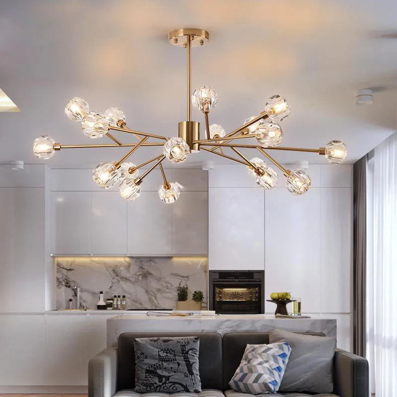 Crystal LED Chandelier: Modern Nordic Design Copper Ceiling Light Fixture
