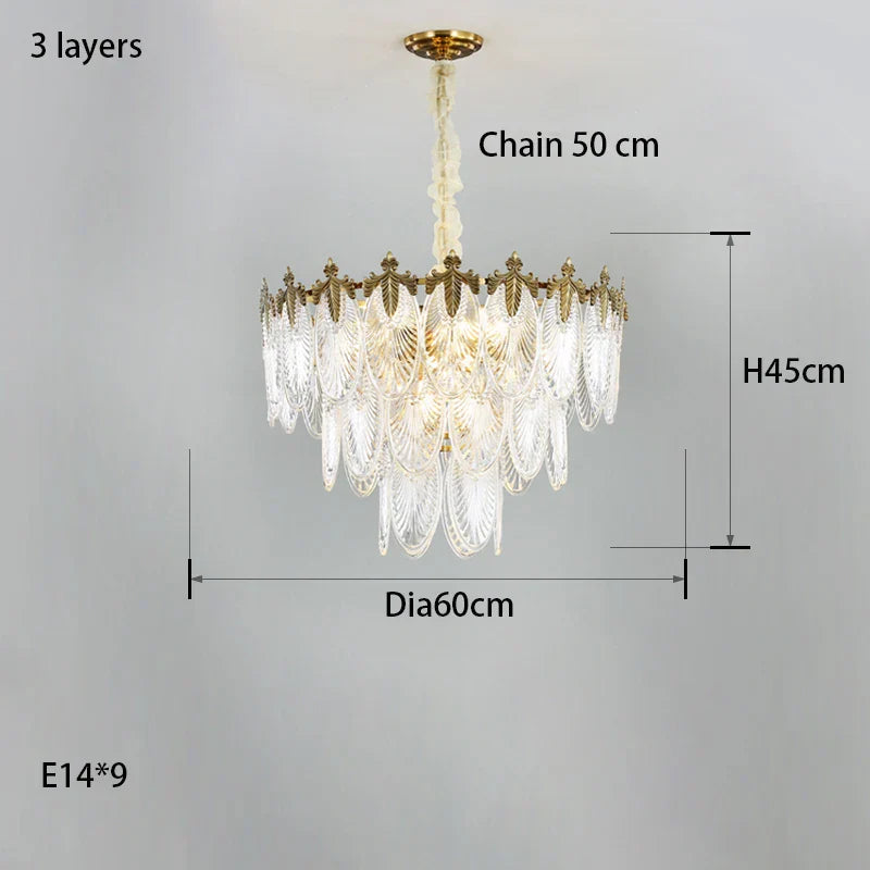 Round Glass Suspension Chandelier – Modern French Style Light Luxury for Living Room