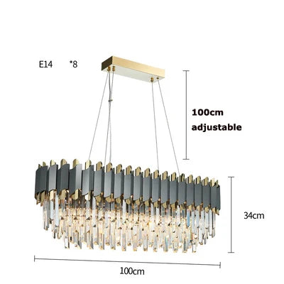 Art Deco Golden Crystal Chandelier LED Hanging Lamp
