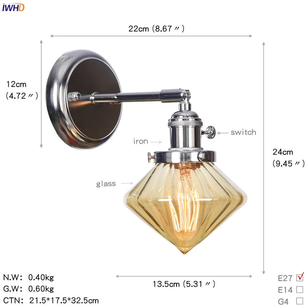 Amber Glass Ball Wall Lights - Modern LED Wall Lamp for Home Bedroom Mirror Stair