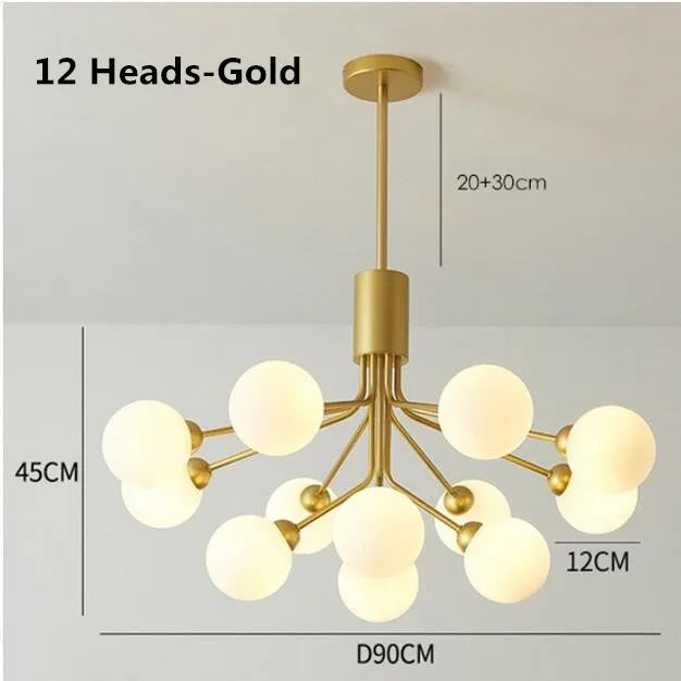 Gold Glass Ball Chandelier: Luxury LED Lighting for Dining Room, Kitchen, Cafe