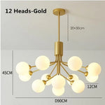 Gold Glass Ball Chandelier: Luxury LED Lighting for Dining Room, Kitchen, Cafe