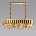Golden Stainless Steel Crystal Chandelier | LED Round Oval Lustre Fixture