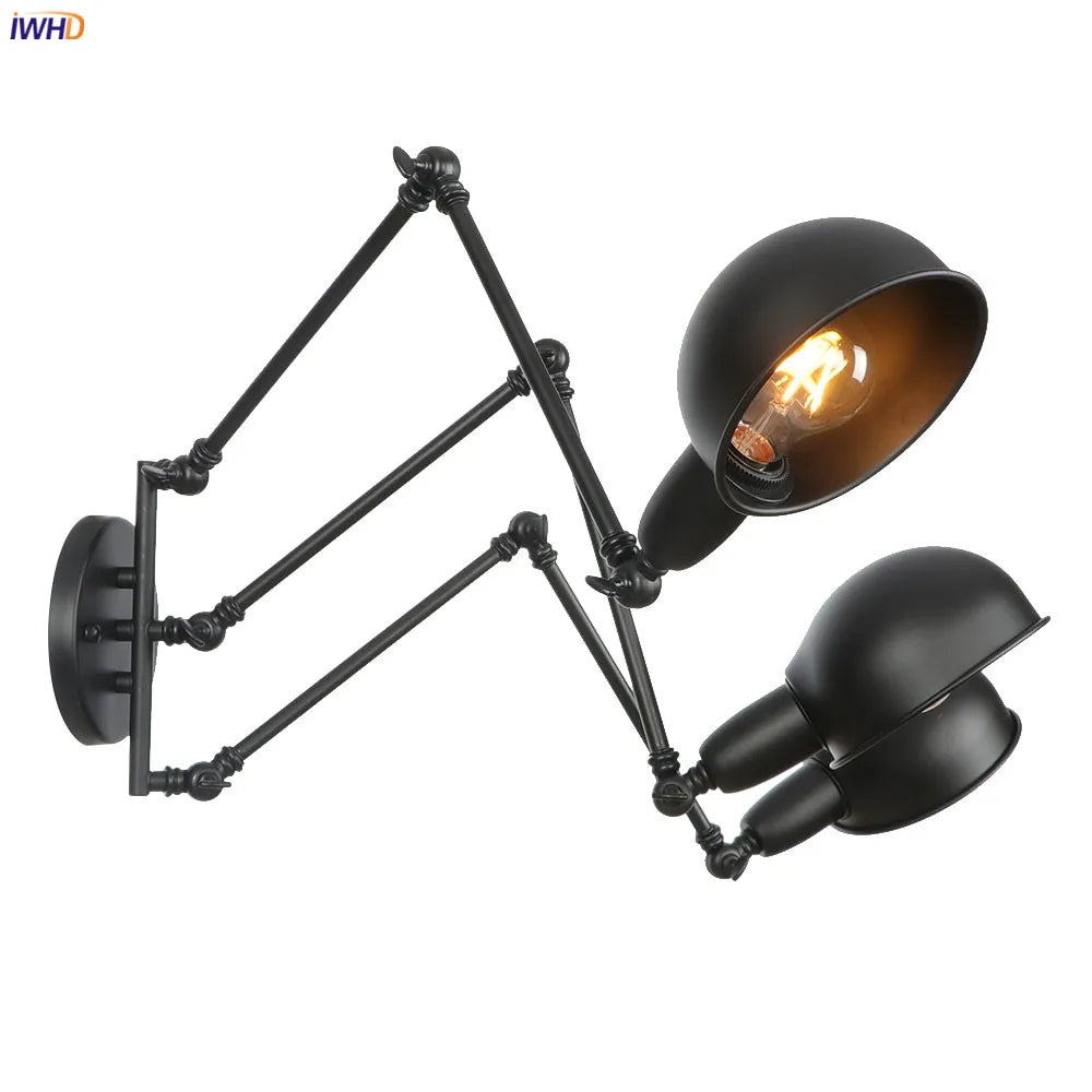 Loft Antique Edison 3-Head Black Wall Sconce Swing Arm Light
