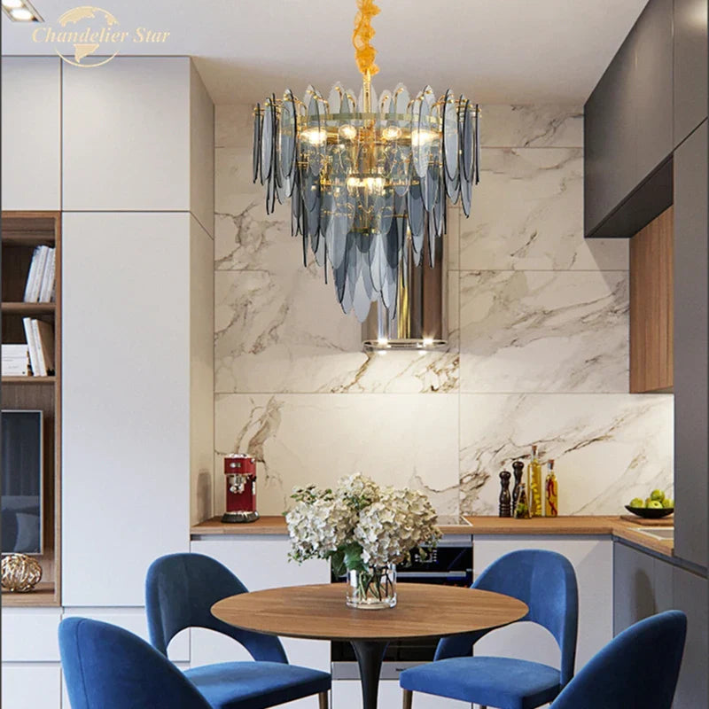 LED Glass Metal Leaf Chandelier: Luxury Postmodern Lighting for Home Decor, Bedroom, Living Room