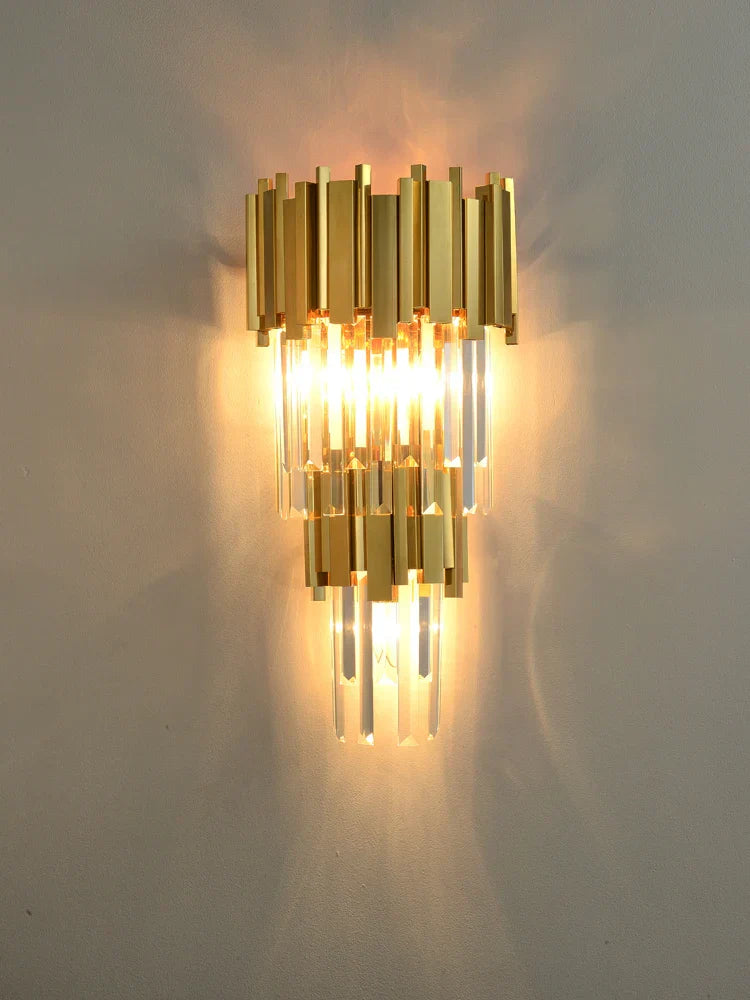 Crystal Golden LED Wall Sconce Stainless Steel Postmodern Art Deco Wall Light