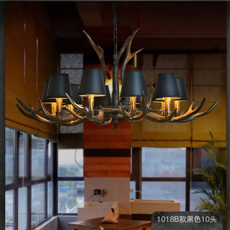 Retro Antlers LED Chandelier Table Dining Room Kitchen Interior Lighting Fixture