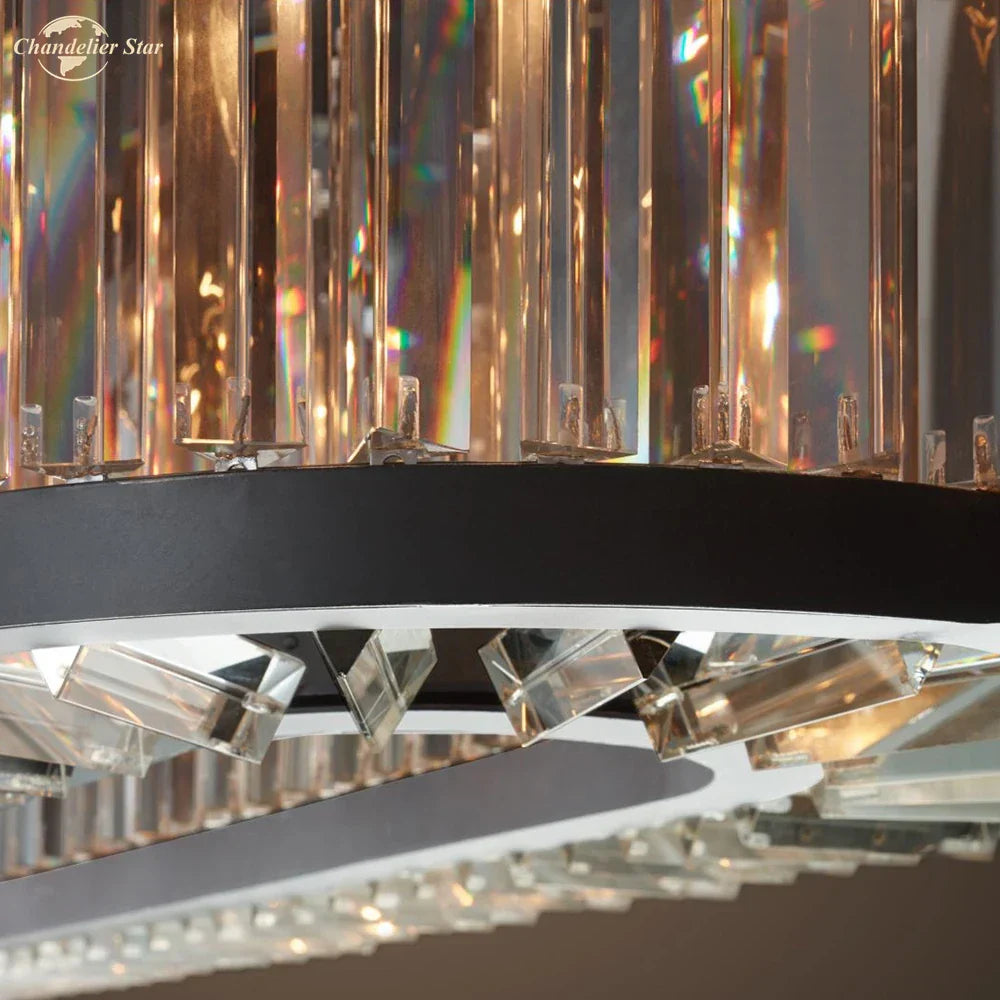 Modern LED Oval Crystal Chandelier Black Pendant Light for Kitchen Island Dining Room