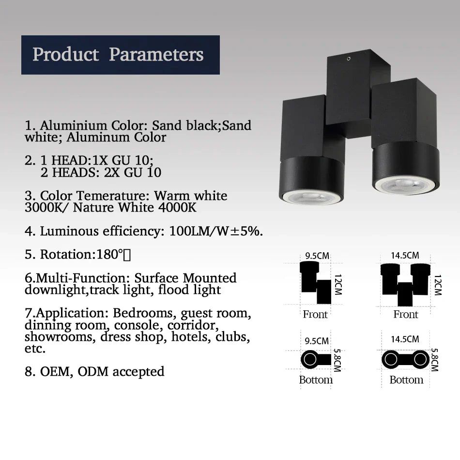 180 Adjustable LED GU10 Downlight Surface Mount Spotlight