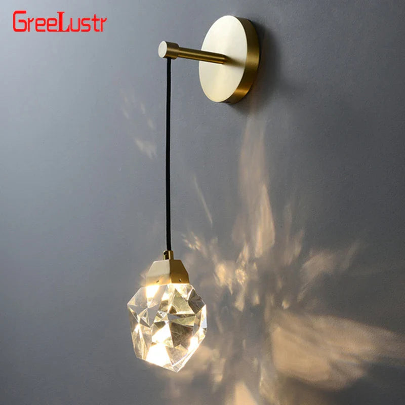 Crystal LED Wall Sconce Copper Light Fixture for Modern Luxury Home Decor