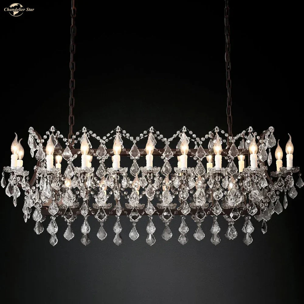 Iron Crystal LED Chandelier: 19th Century Style Kitchen Pendant Light