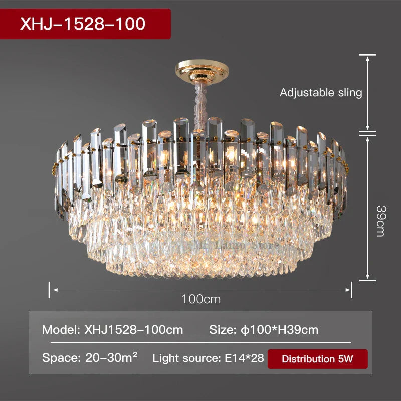 Round Crystal Kitchen Living Room Ceiling Lamp Atmospheric Modern Dining Bedroom Light