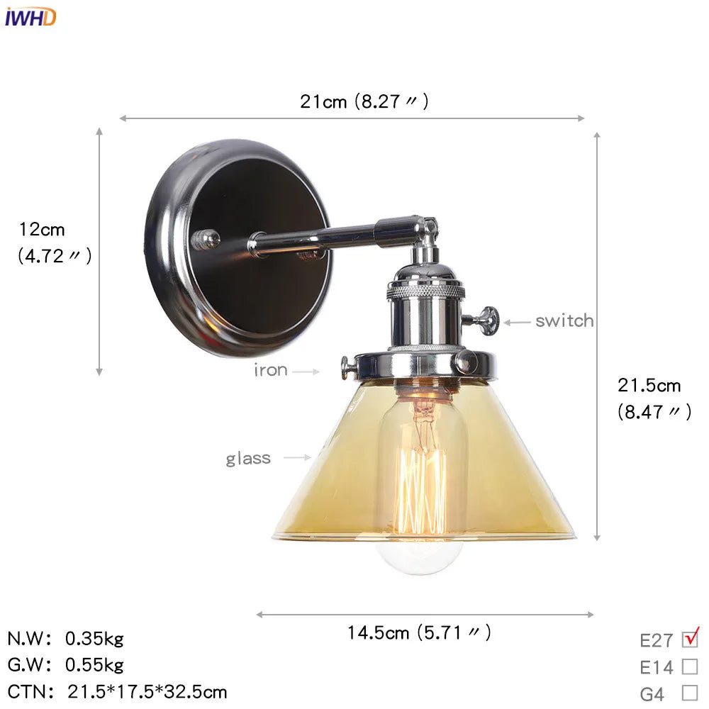 Amber Glass Ball Wall Lights - Modern LED Wall Lamp for Home Bedroom Mirror Stair