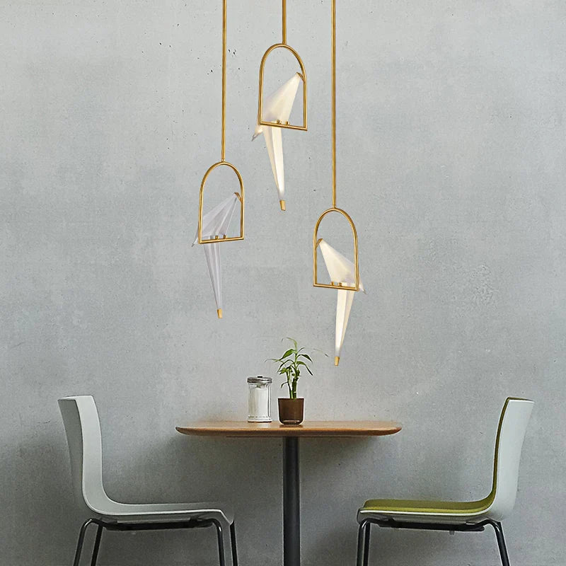 Love Bird Chandelier Lighting - White Gold Designer Lustre for Dining Room