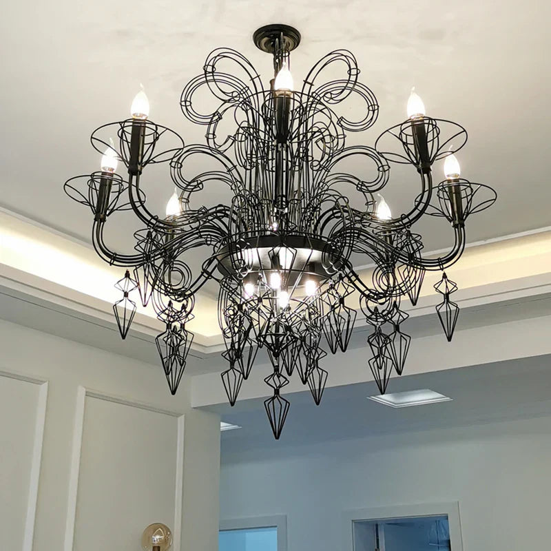 Baroque Designer LED Chandelier Lighting in Gold Silver Black Iron