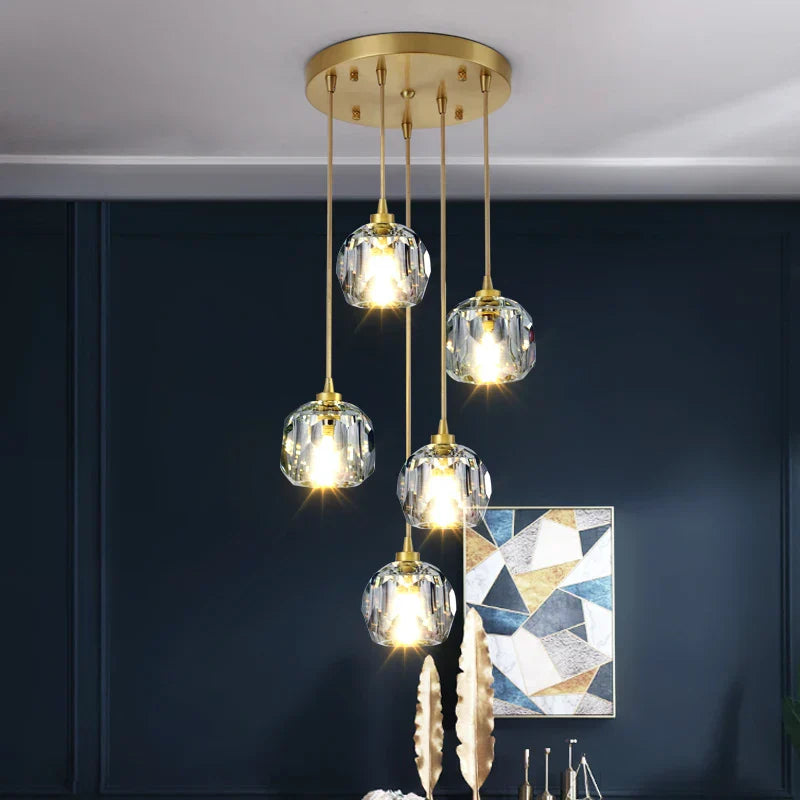 Diamond Crystal Copper LED Pendant Chandelier for Stylish Indoor Lighting.