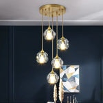 Diamond Crystal Copper LED Pendant Chandelier for Stylish Indoor Lighting.