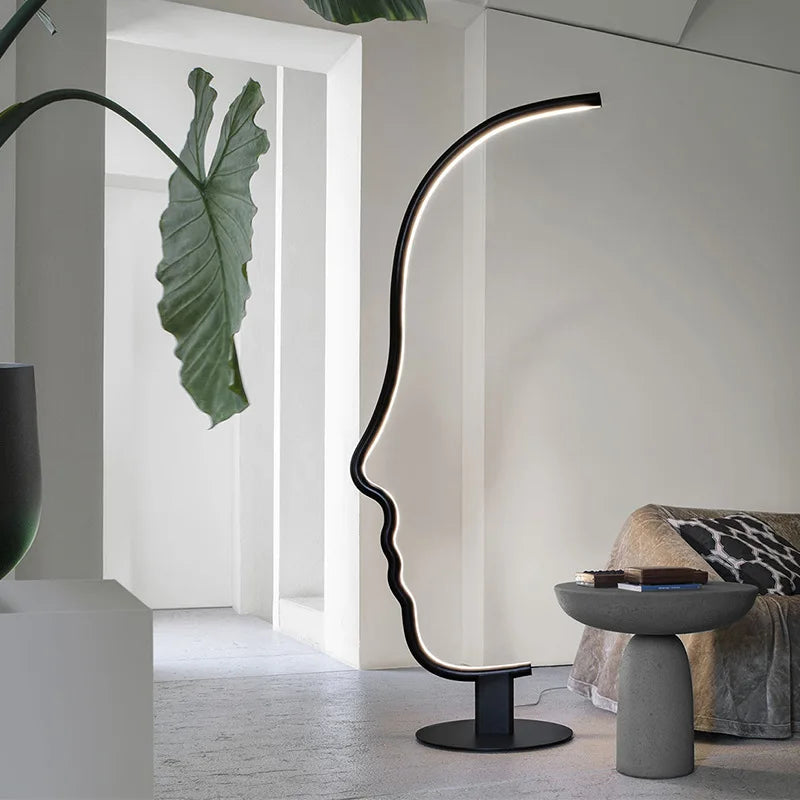 Black Nordic Human Face LED Floor Lamp: Adjustable Indoor Lighting for Living Room