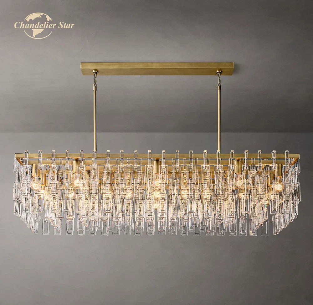 Black Marignan K9 Crystal Rectangular Chandelier for Living Dining Room