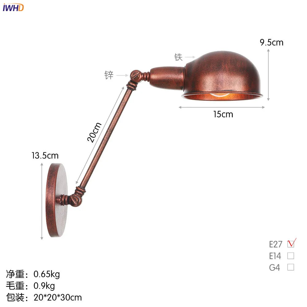 Long Arm Black Wall Light Retro Industrial Vintage LED Wall Lamp
